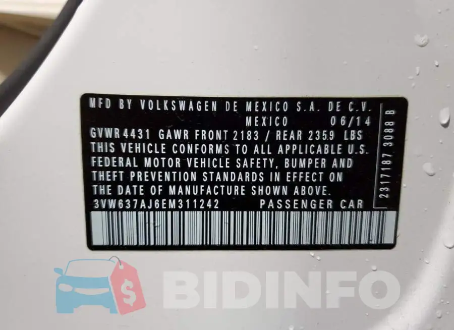 3VW637AJ6EM311242 Photo# 10