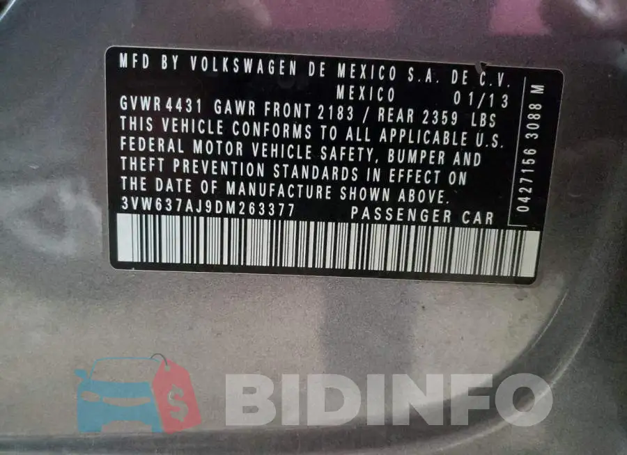 3VW637AJ9DM263377 Photo# 12