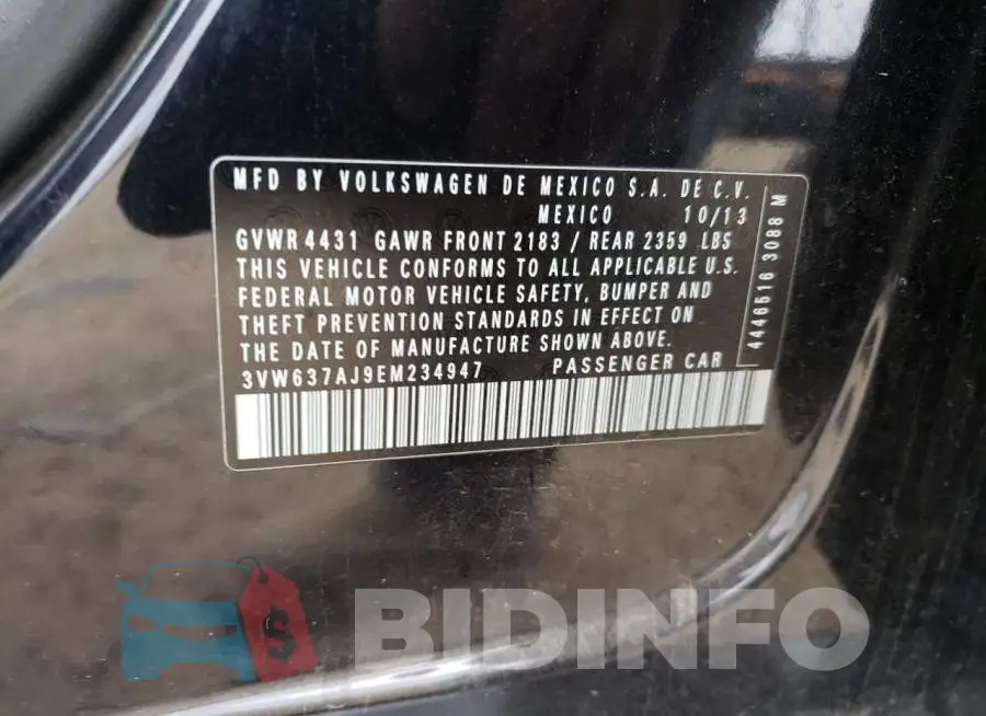 3VW637AJ9EM234947 Photo# 10