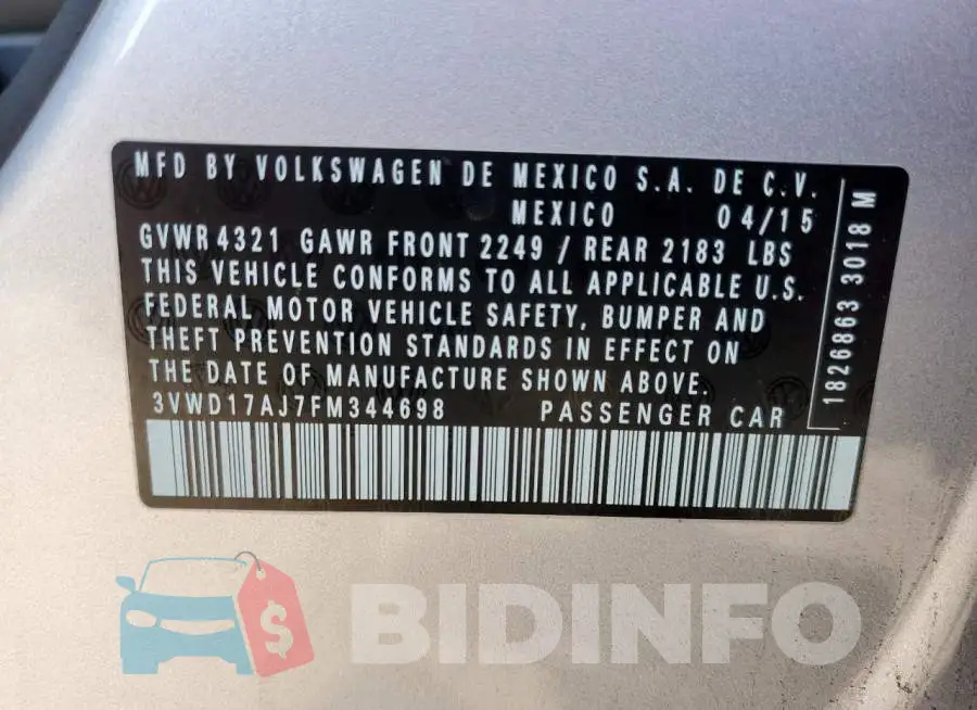 3VWD17AJ7FM344698 Photo# 12