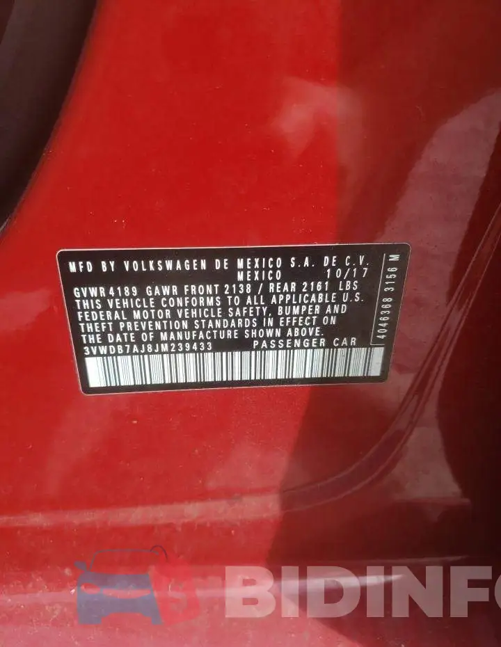 3VWDB7AJ8JM239433 Photo# 10