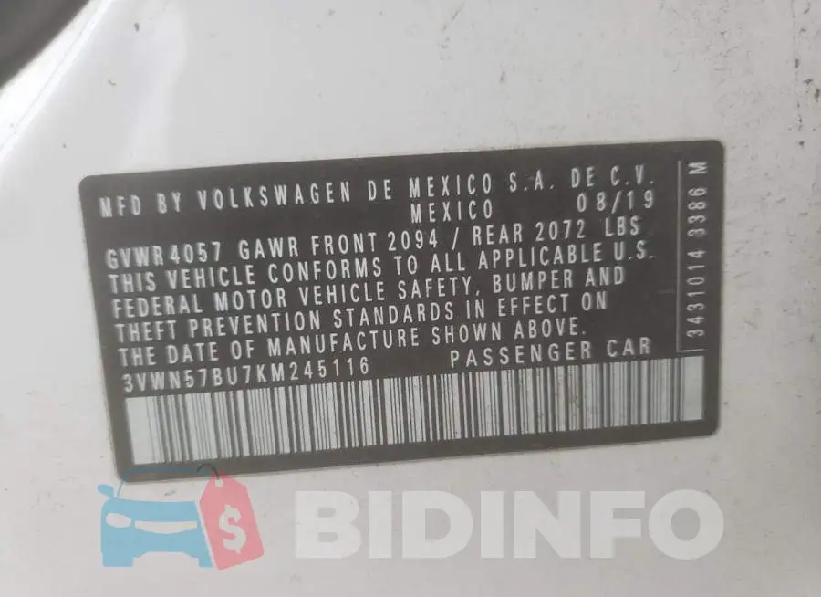 3VWN57BU7KM245116 Photo# 12
