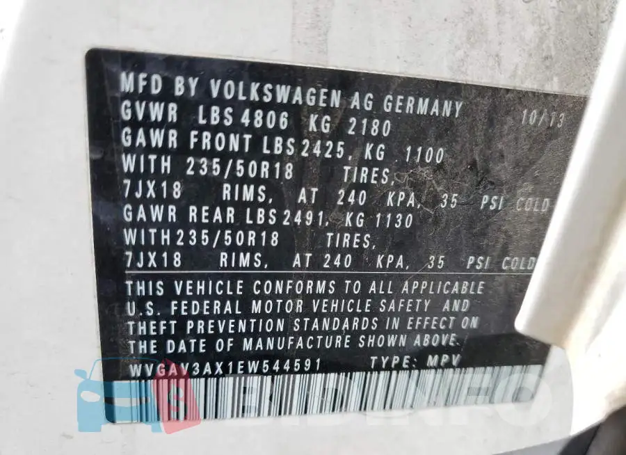 WVGAV3AX1EW544591 Photo# 10