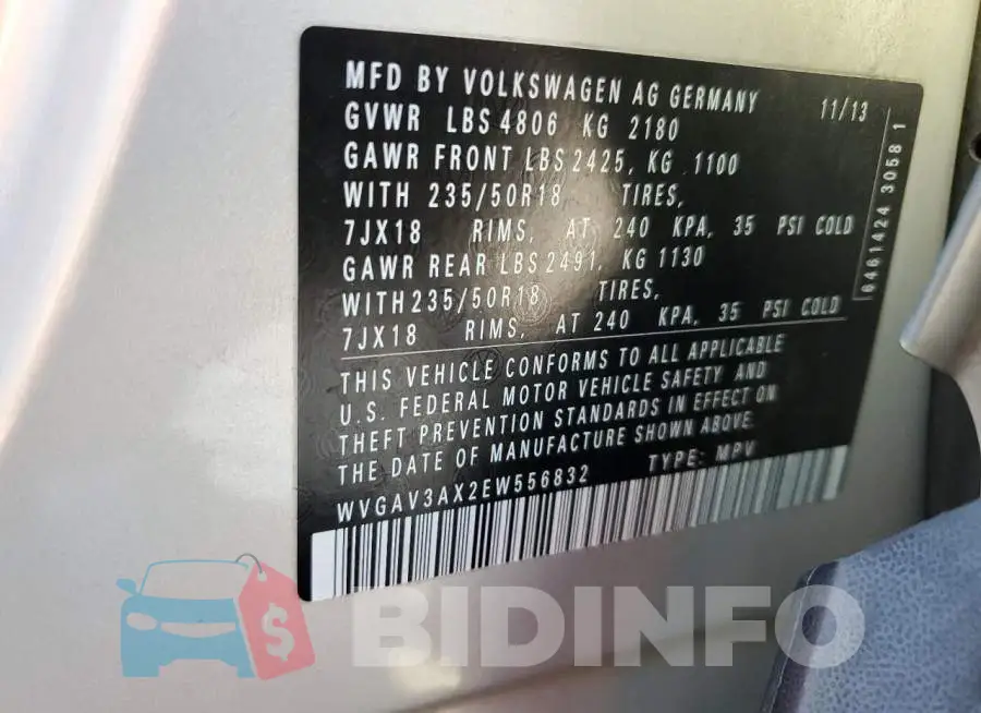 WVGAV3AX2EW556832 Photo# 10