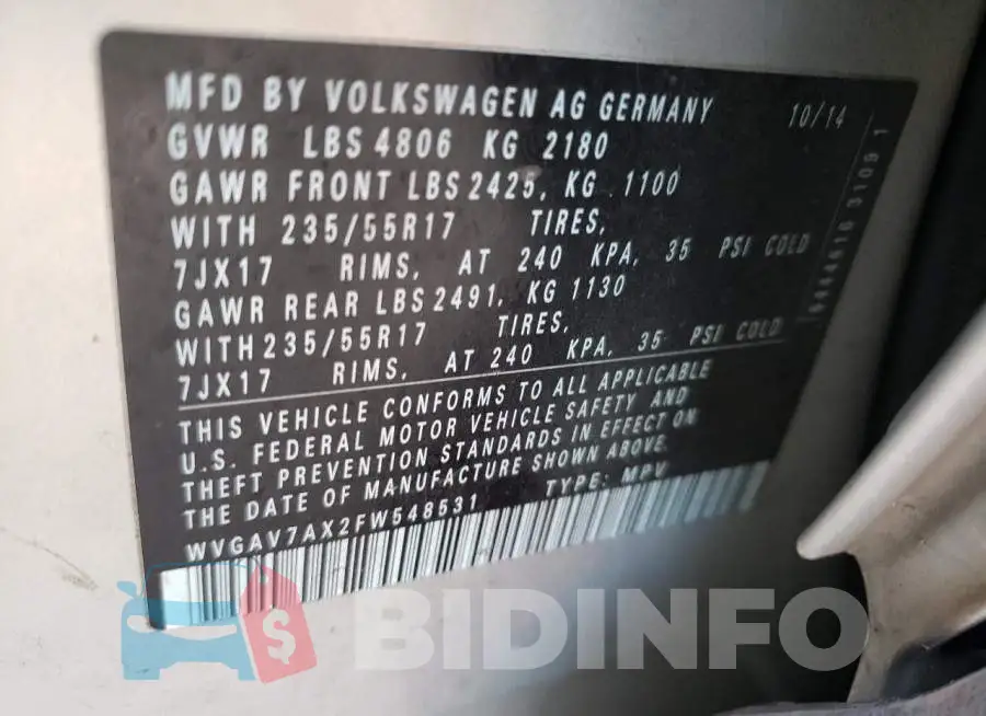 WVGAV7AX2FW548531 Photo# 10