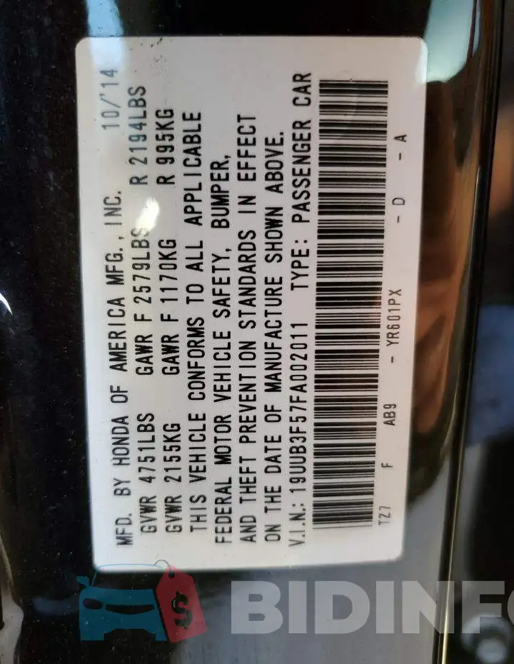 19UUB3F57FA002011 Photo# 10