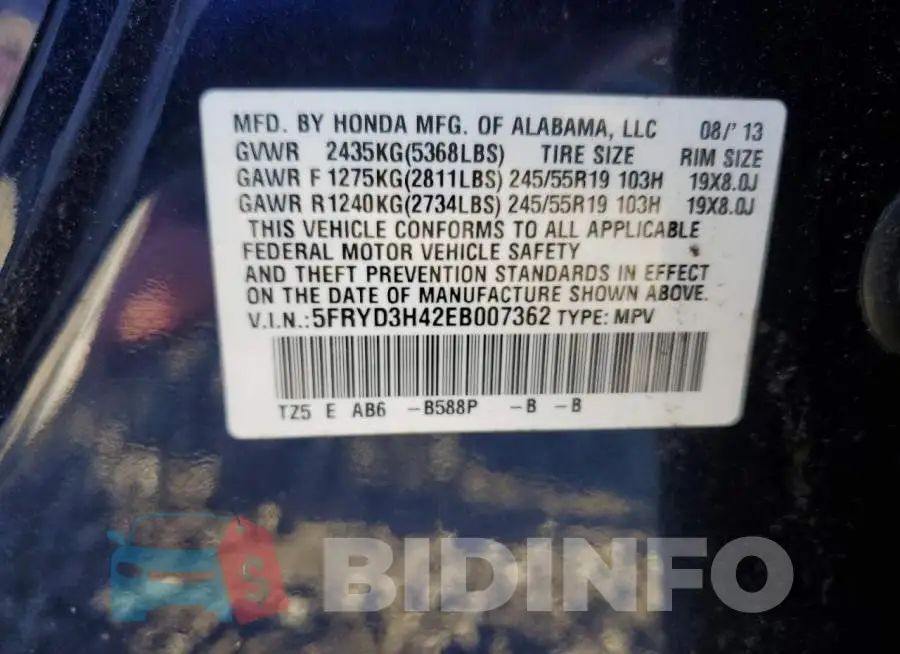 5FRYD3H42EB007362 Photo# 10