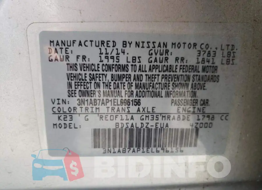 3N1AB7AP1EL696156 Photo# 10