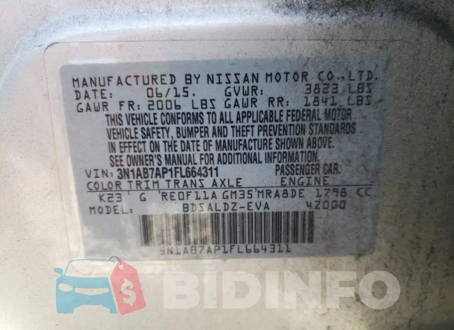 3N1AB7AP1FL664311 Photo# 10