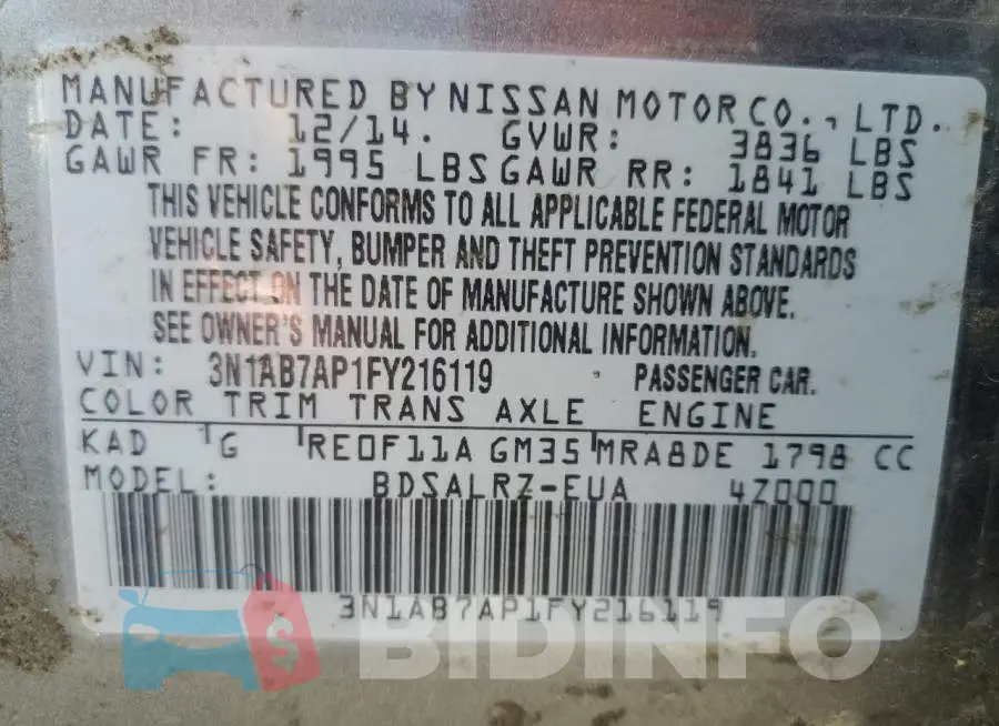 3N1AB7AP1FY216119 Photo# 10