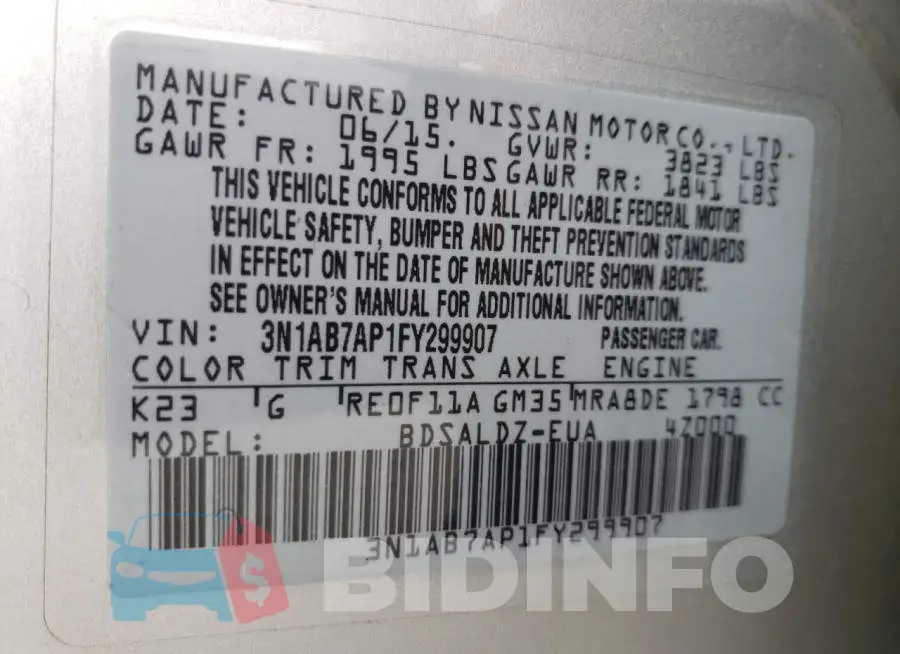 3N1AB7AP1FY299907 Photo# 10