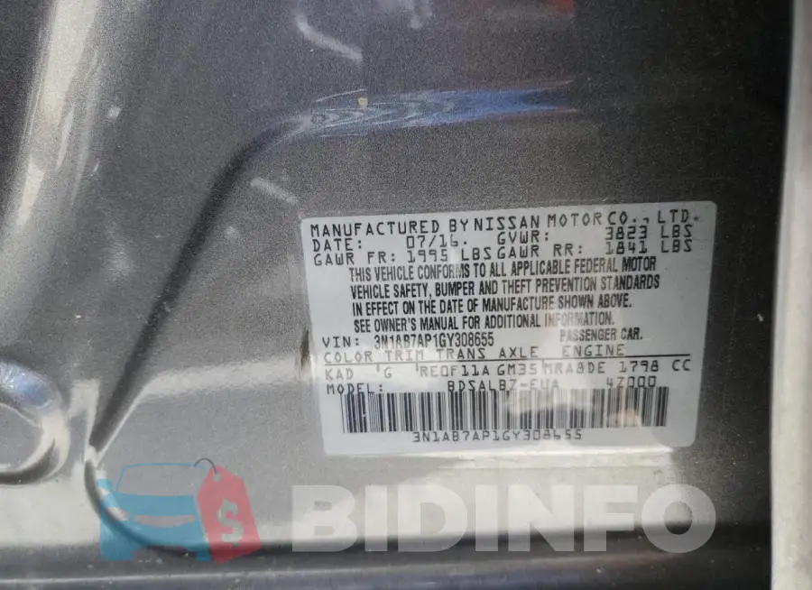 3N1AB7AP1GY308655 Photo# 10