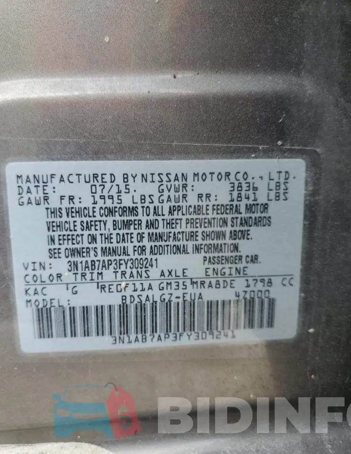 3N1AB7AP3FY309241 Photo# 10