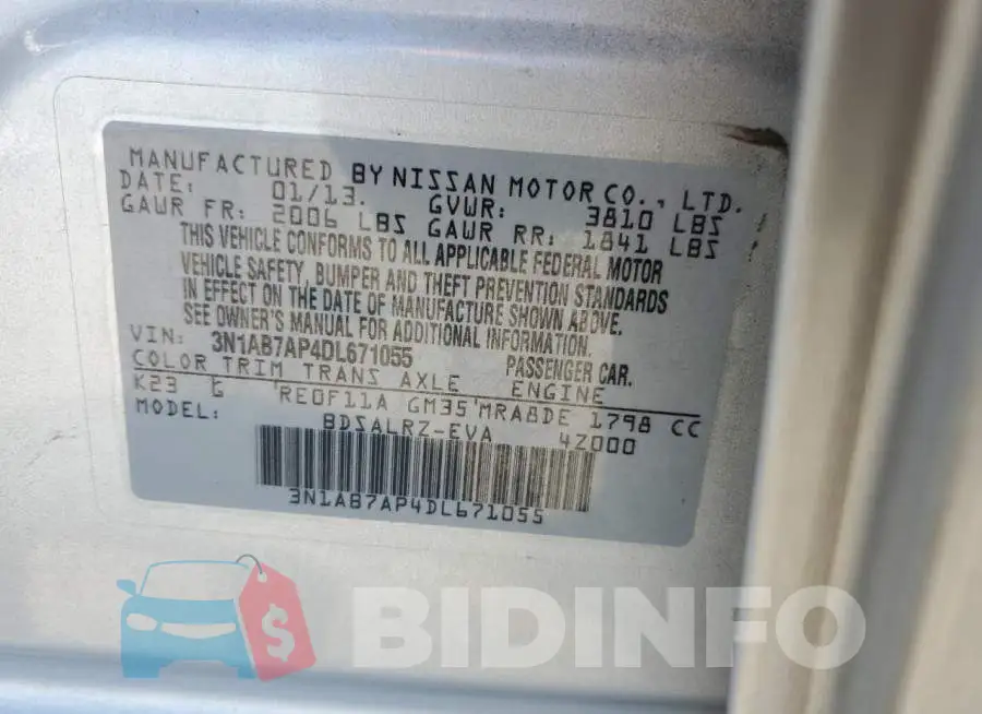 3N1AB7AP4DL671055 Photo# 10
