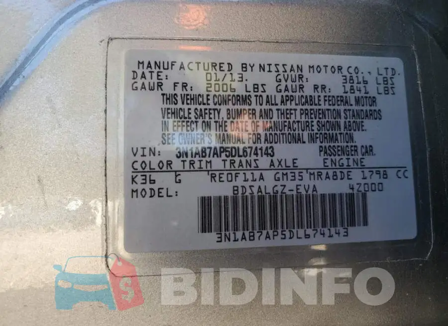 3N1AB7AP5DL674143 Photo# 12