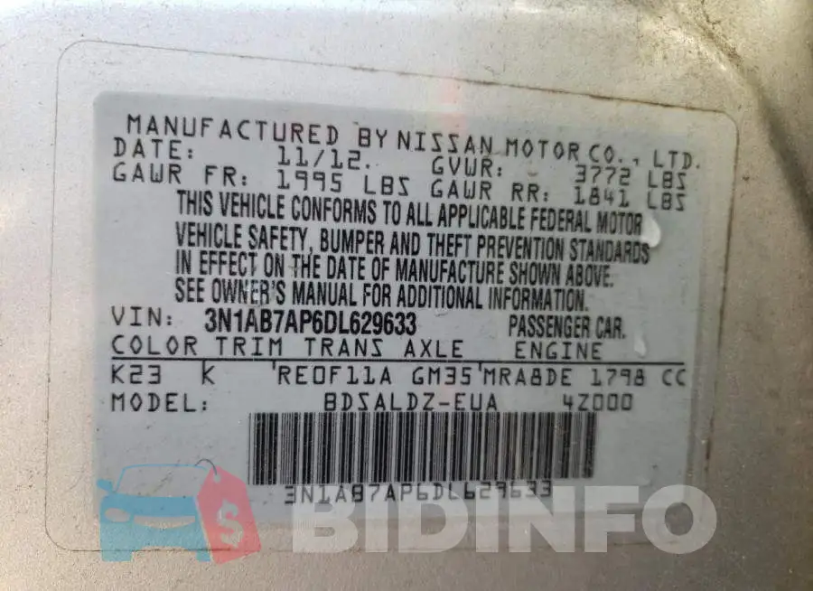 3N1AB7AP6DL629633 Photo# 10
