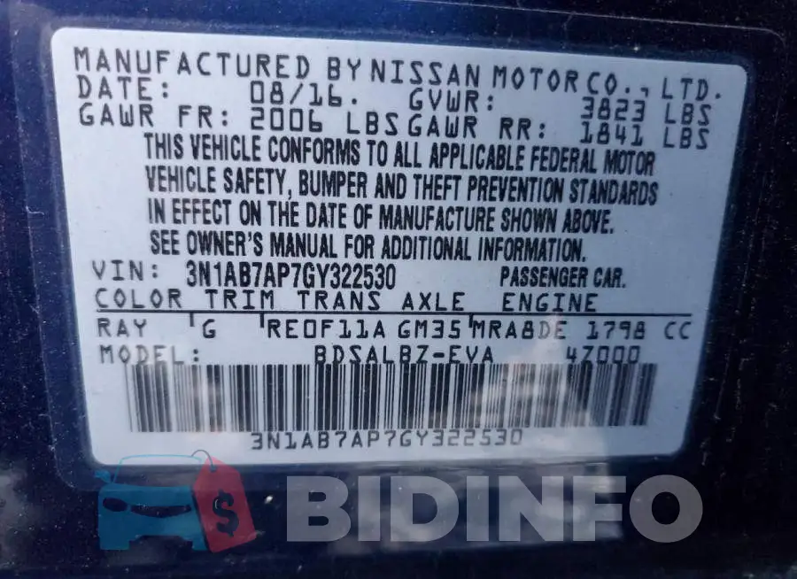 3N1AB7AP7GY322530 Photo# 10
