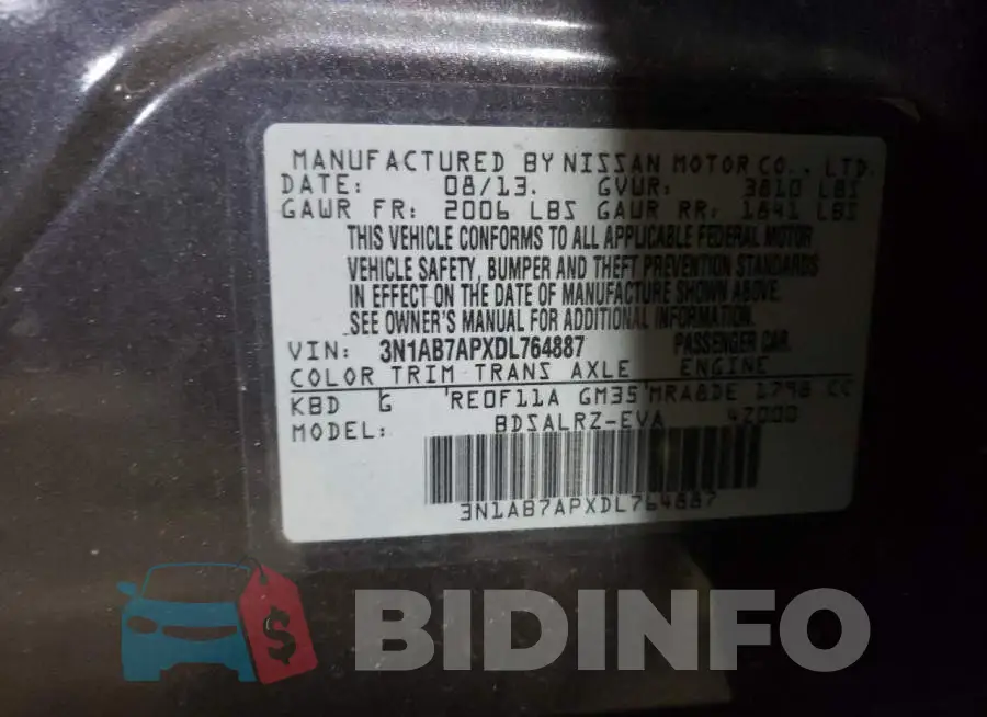 3N1AB7APXDL764887 Photo# 10