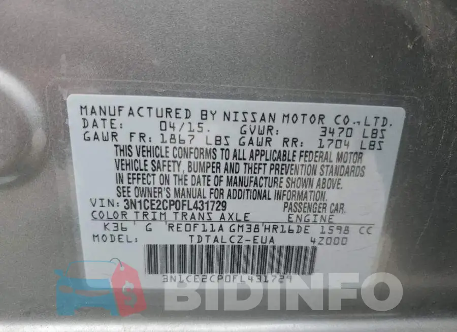 3N1CE2CP0FL431729 Photo# 13