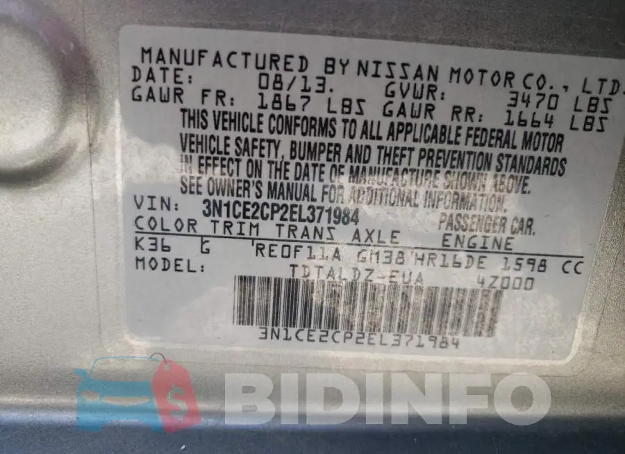 3N1CE2CP2EL371984 Photo# 10