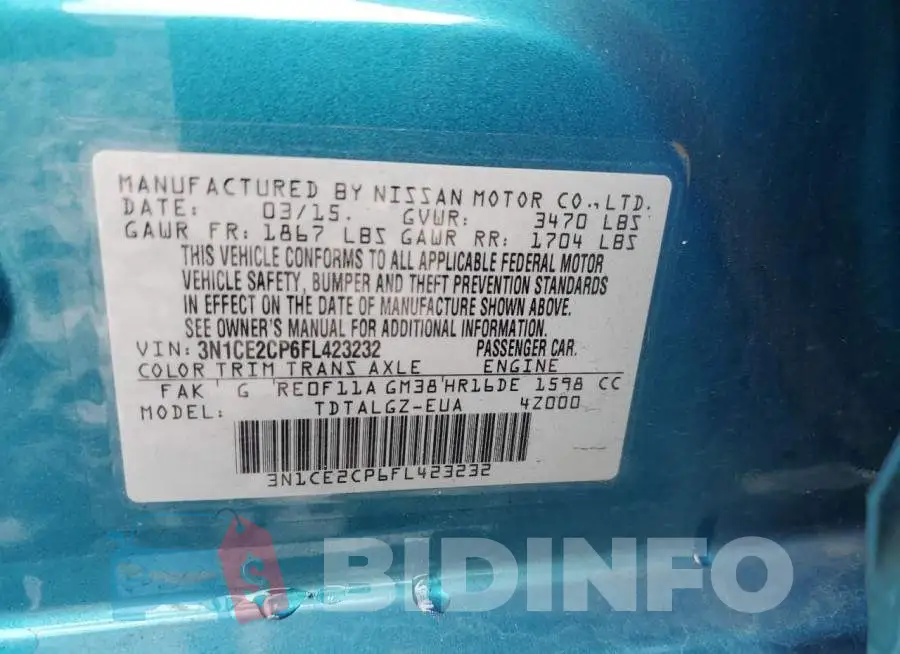 3N1CE2CP6FL423232 Photo# 10