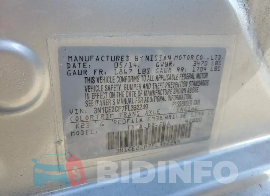3N1CE2CP7FL352249 Photo# 10