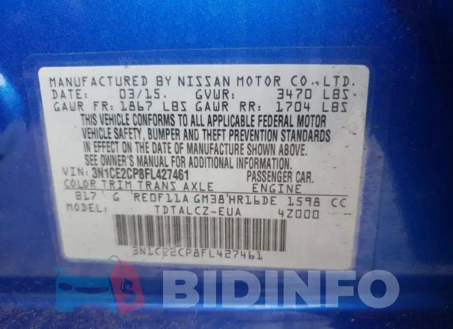 3N1CE2CP8FL427461 Photo# 10