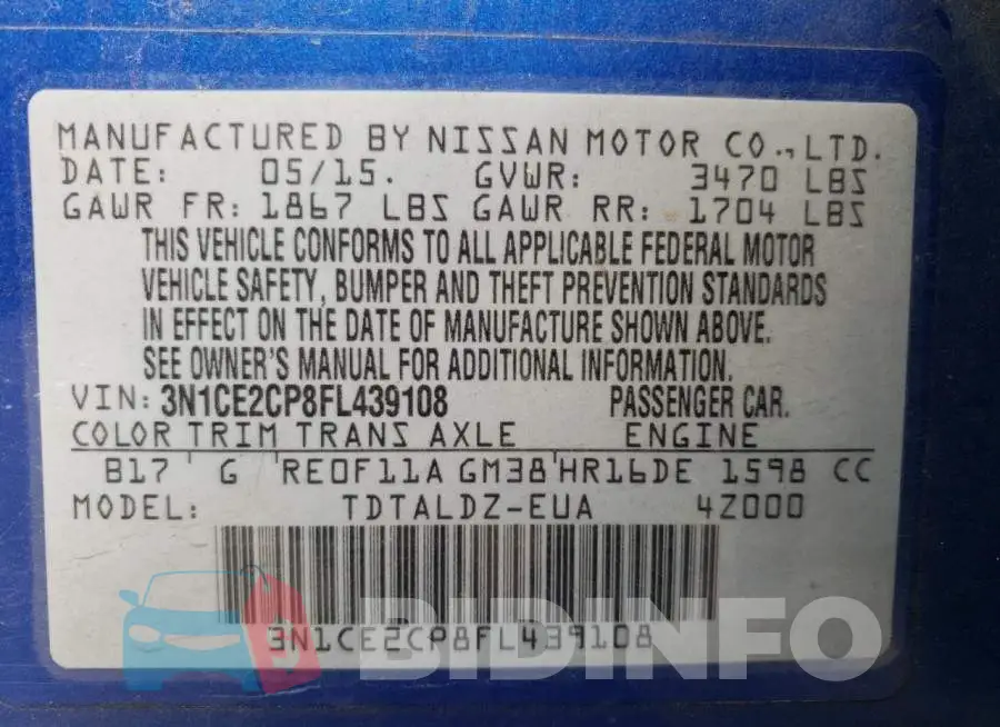 3N1CE2CP8FL439108 Photo# 10