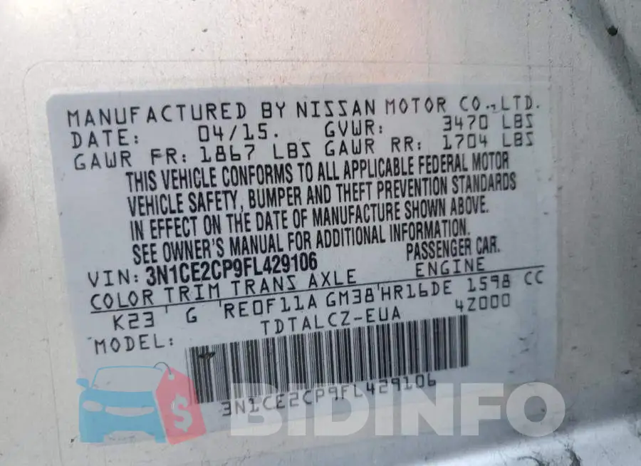 3N1CE2CP9FL429106 Photo# 12