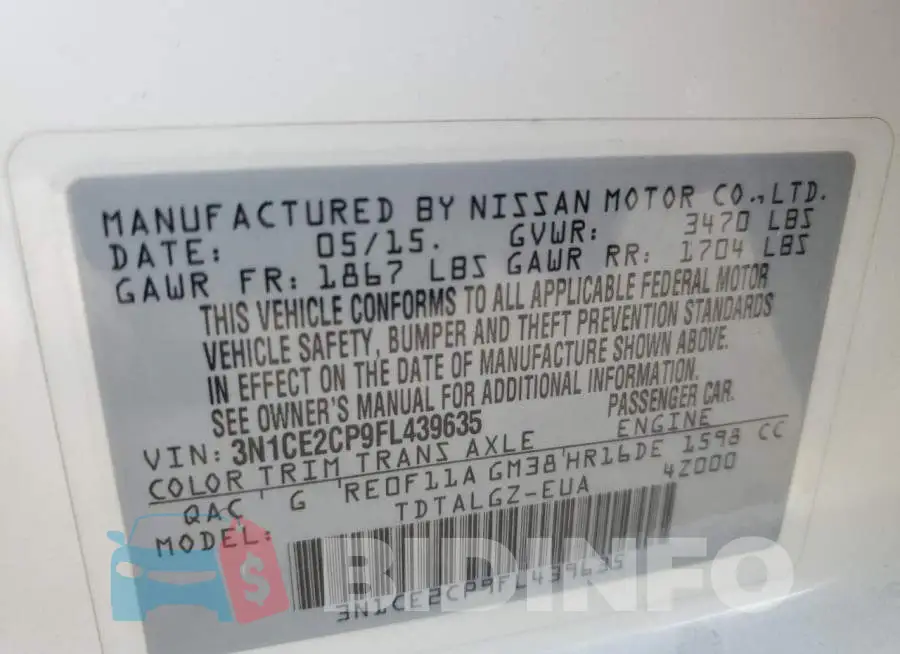3N1CE2CP9FL439635 Photo# 10