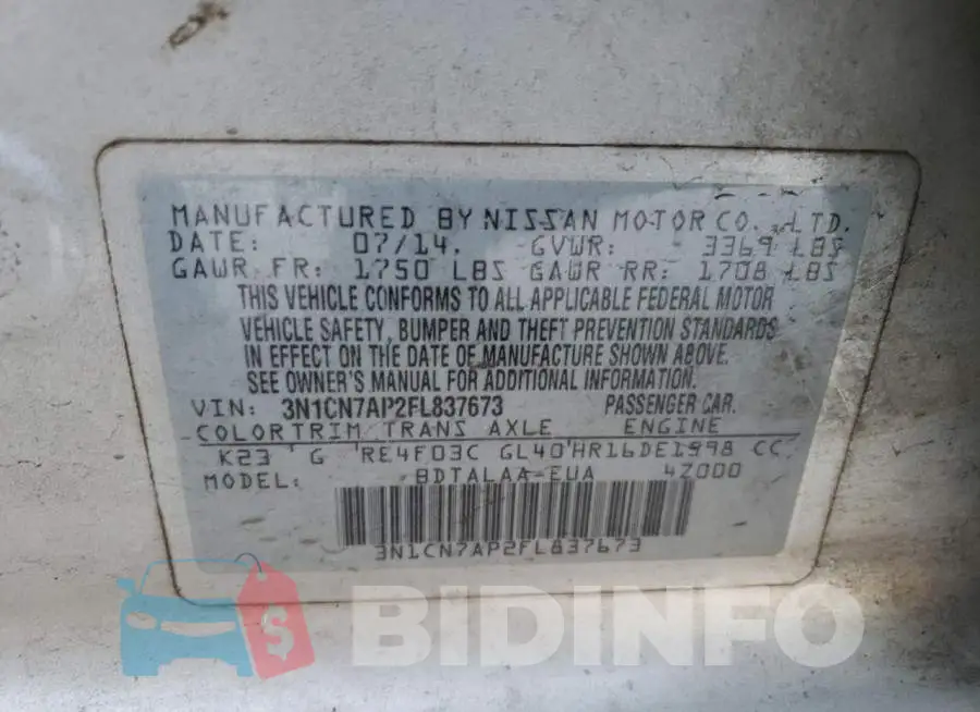 3N1CN7AP2FL837673 Photo# 10