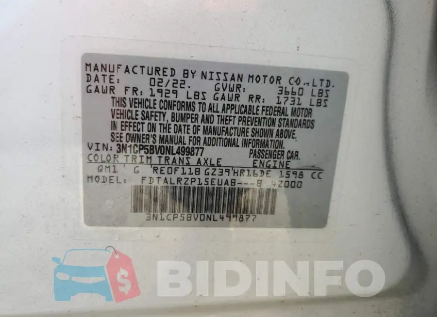 3N1CP5BV0NL499877 Photo# 10
