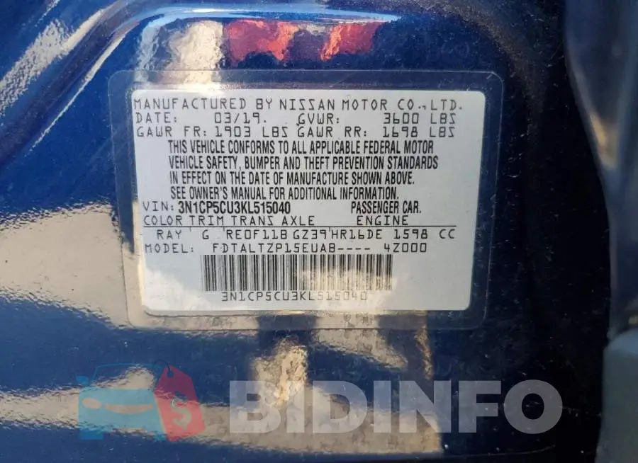 3N1CP5CU3KL515040 Photo# 10
