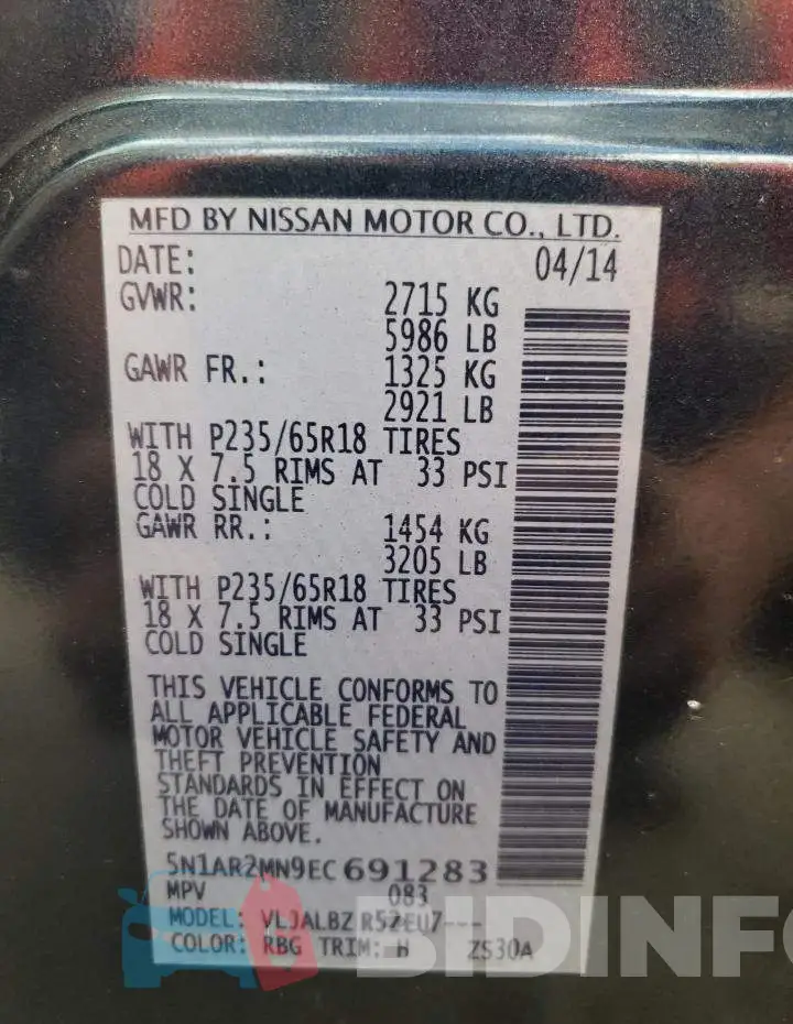 5N1AR2MN9EC691283 Photo# 10