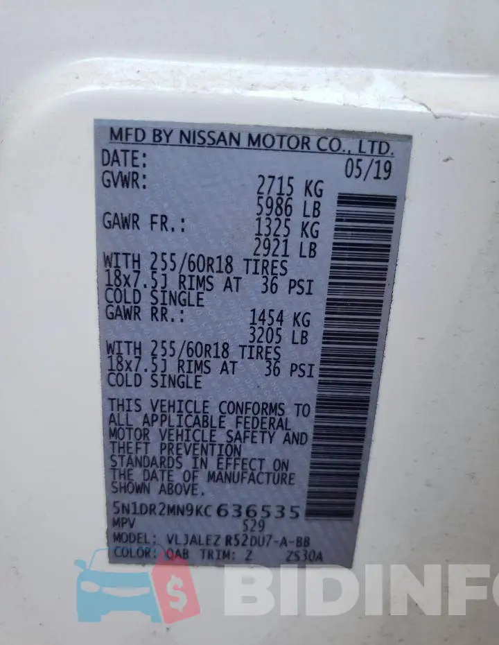 5N1DR2MN9KC636535 Photo# 12