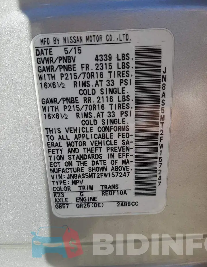 JN8AS5MT2FW157247 Photo# 10