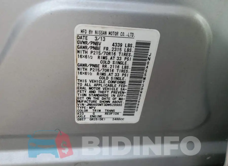 JN8AS5MT3DW528980 Photo# 10