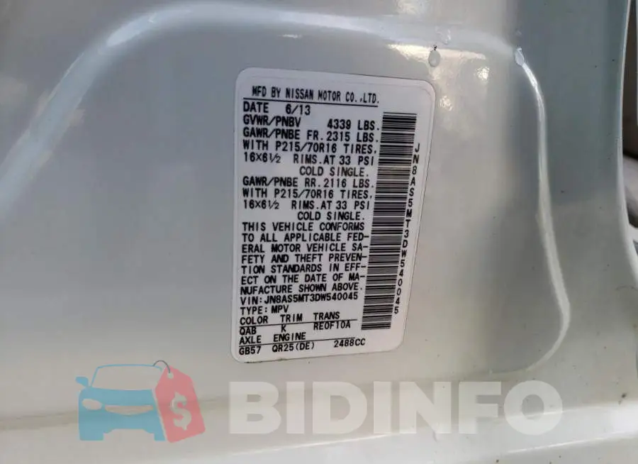 JN8AS5MT3DW540045 Photo# 13