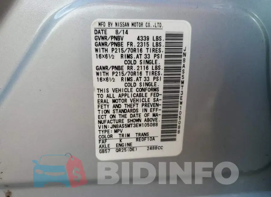 JN8AS5MT3EW105088 Photo# 10