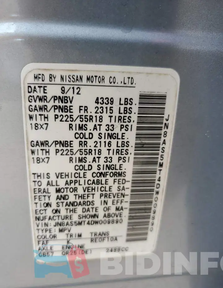 JN8AS5MT4DW009890 Photo# 10