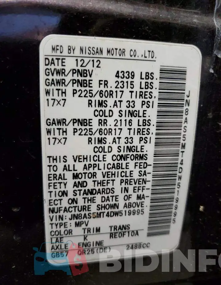 JN8AS5MT4DW519995 Photo# 10
