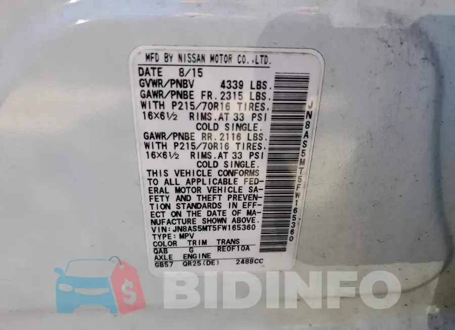 JN8AS5MT5FW165360 Photo# 10