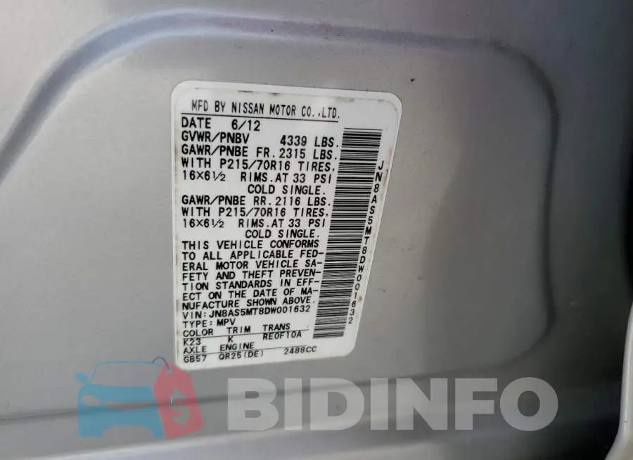 JN8AS5MT8DW001632 Photo# 13
