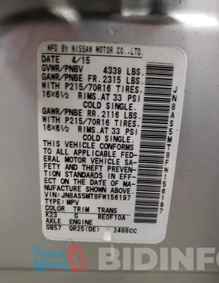 JN8AS5MT8FW156197 Photo# 10