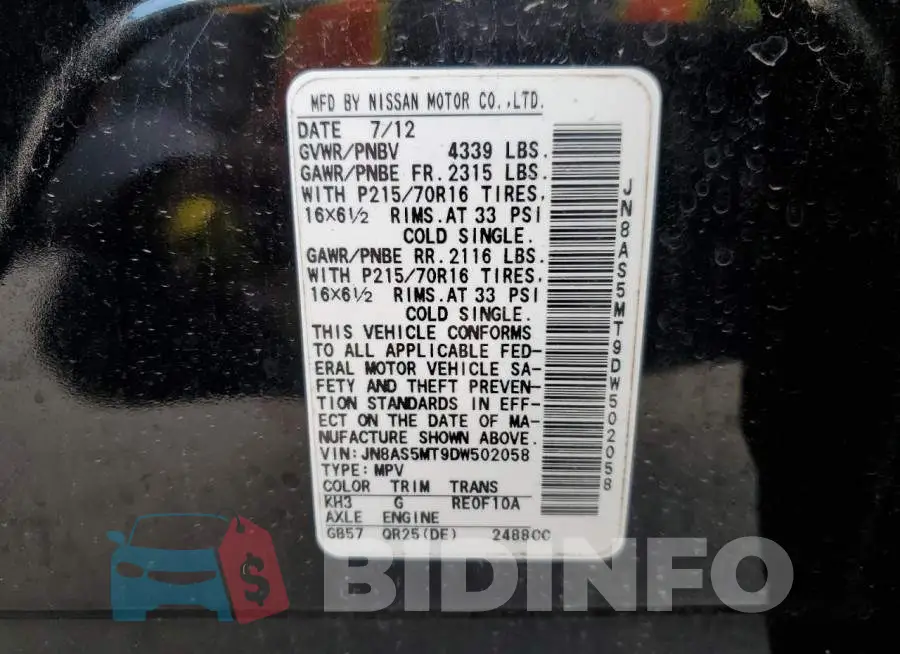 JN8AS5MT9DW502058 Photo# 13