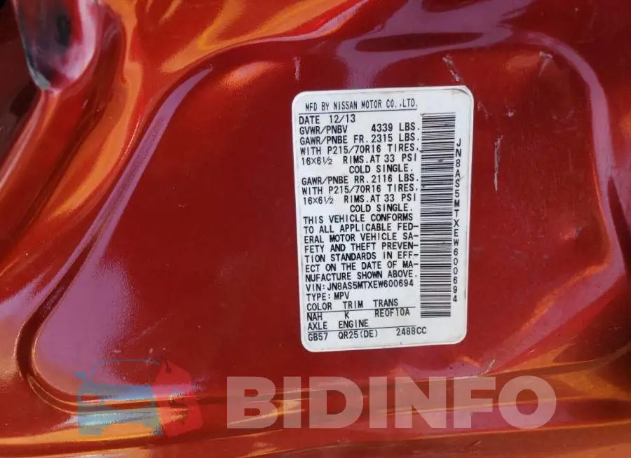 JN8AS5MTXEW600694 Photo# 10