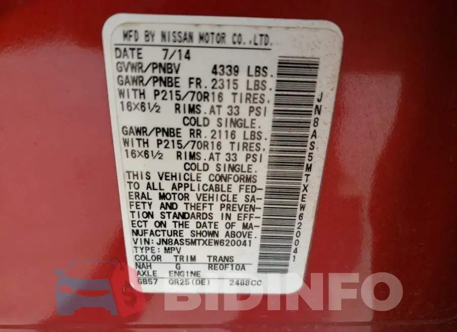 JN8AS5MTXEW620041 Photo# 13