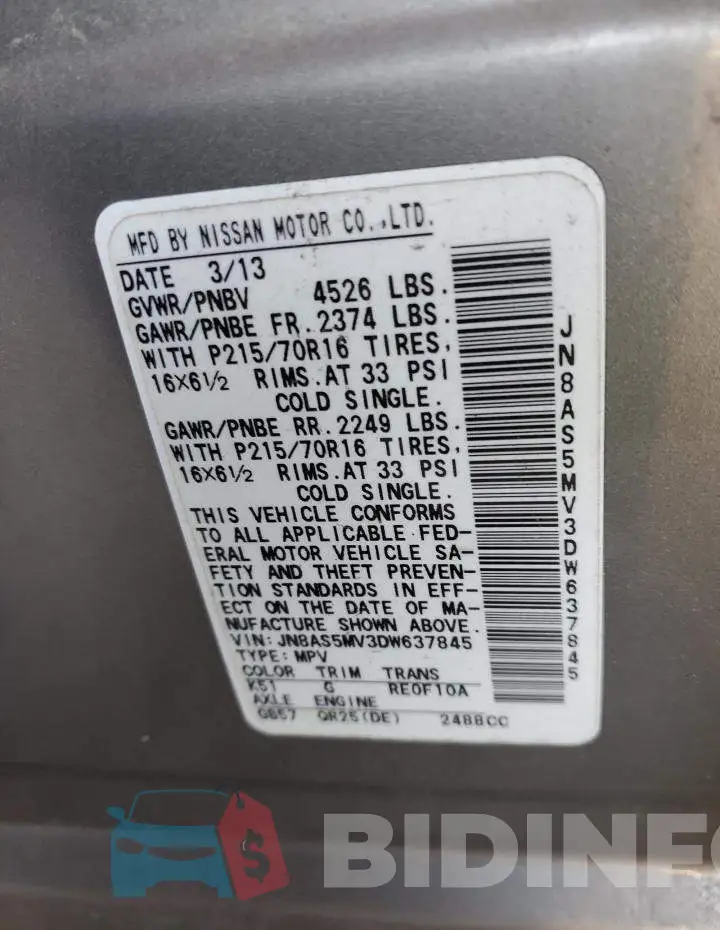 JN8AS5MV3DW637845 Photo# 13