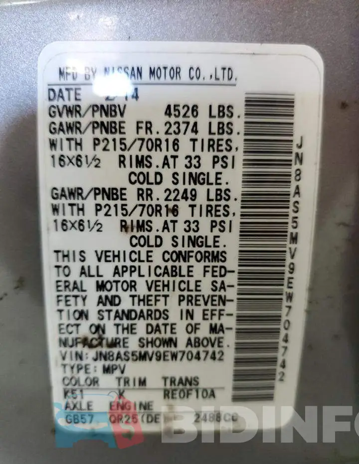 JN8AS5MV9EW704742 Photo# 10