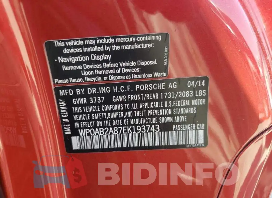 WP0AB2A87EK193743 Photo# 10
